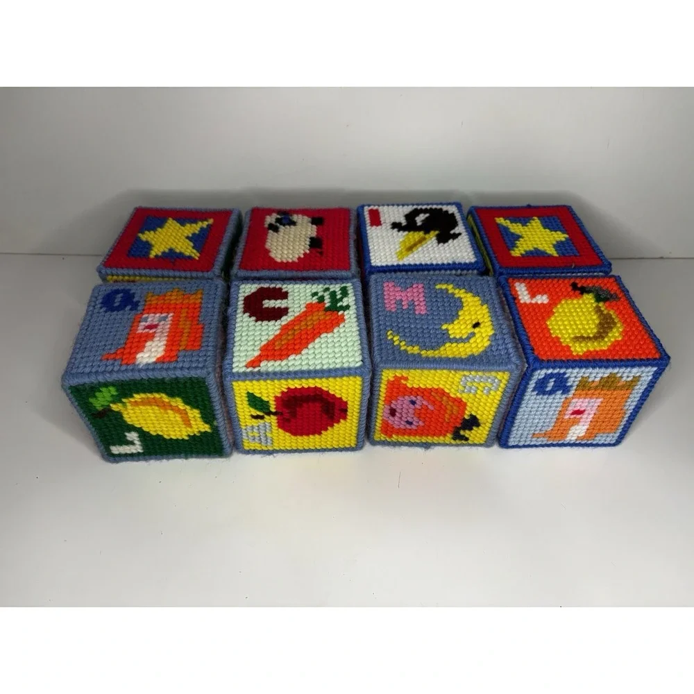 8 Vintage Crochet Granny Square‎ ABC Blocks Alphabet Pictures Letters Bells